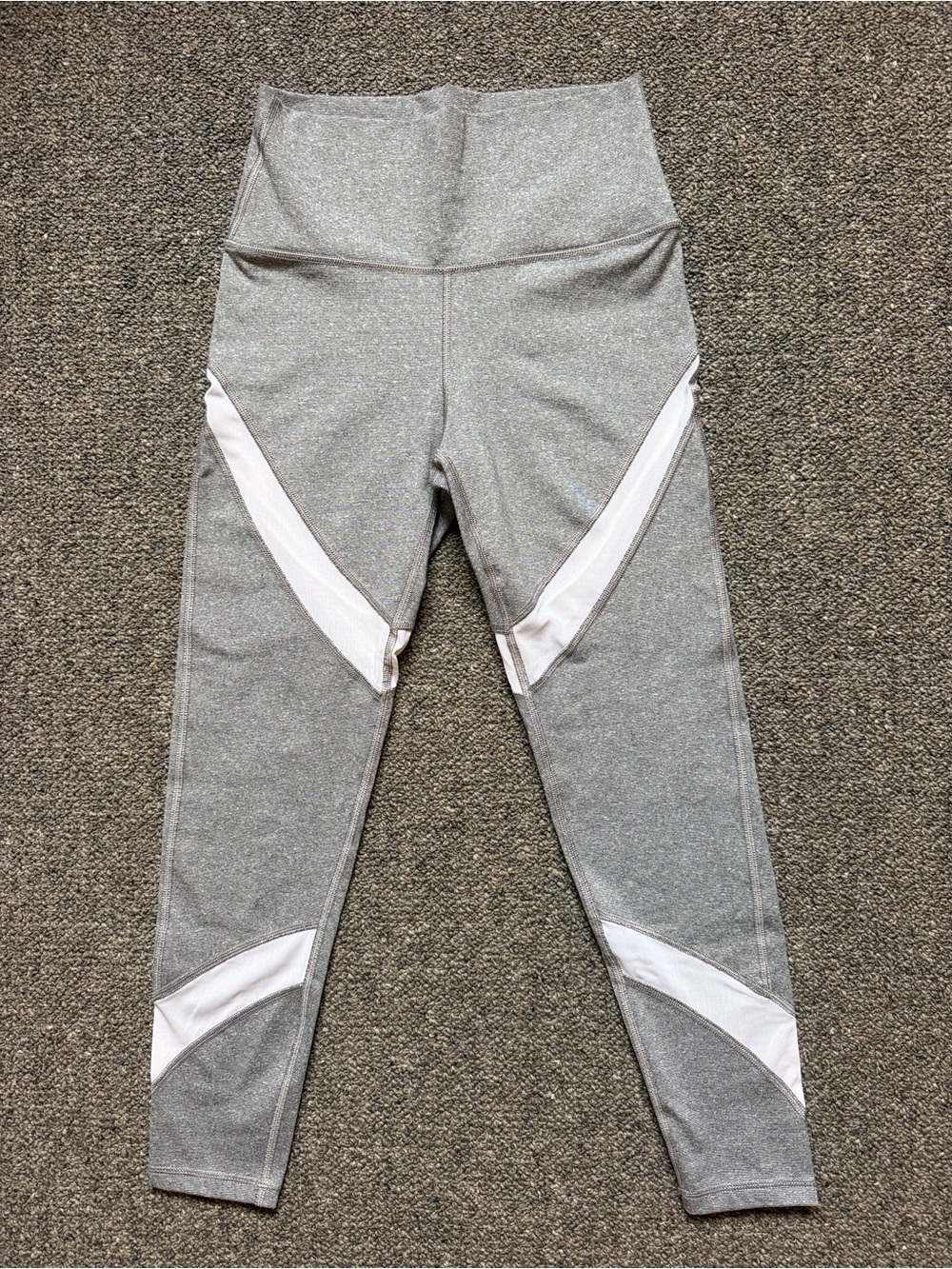 Aerie Gray Leggings with White Mesh Cutouts